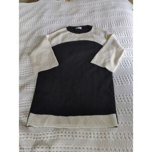 Deni Cler Merino Wool Mini‎ Dress Tunic Black Ivory Sz Large? See Measrmnts